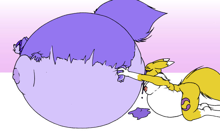 anthro blueberry_fetish blueberry_inflation digimon drakemohkami female female_only fox fur furry hyper_belly inflation krystal multiple_females renamon spherical_inflation star_fox sunken_limbs yuri