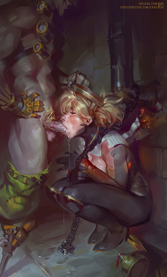 1boy, 1girls, bondage, crying, erection, fellatio, female, femsub, heart-shaped pupils, junkrat, male, maledom, mercy, oral, oral rape, overwatch, penis, rape, realistic, sabudenego, straight, tears