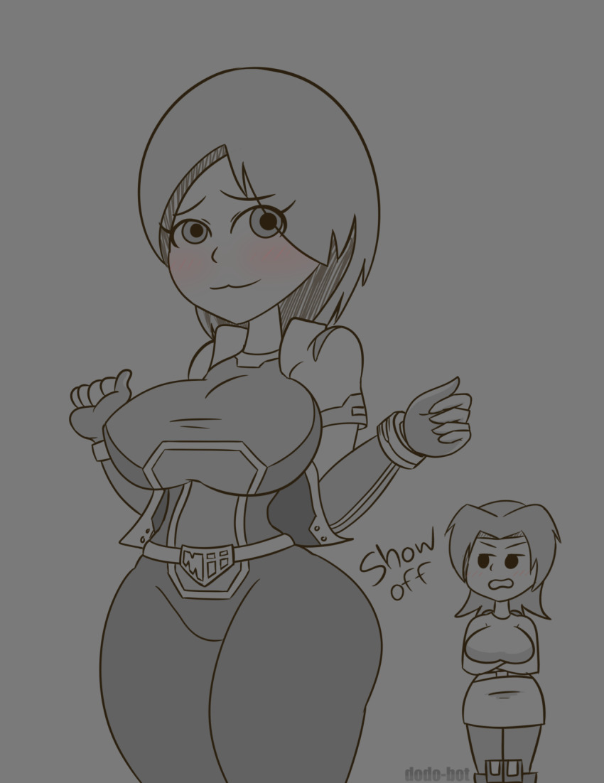 2girls, big breasts, bimbo, blush, breasts, dodo-bot, female, female only, mii, mii gunner, mii gunner (smash 4), mii gunner (smash ultimate), mob face, multiple females, multiple girls, nintendo, showing off, super smash bros., super smash bros. for nintendo 3ds and wii u, super smash bros. ultimate, wide hips