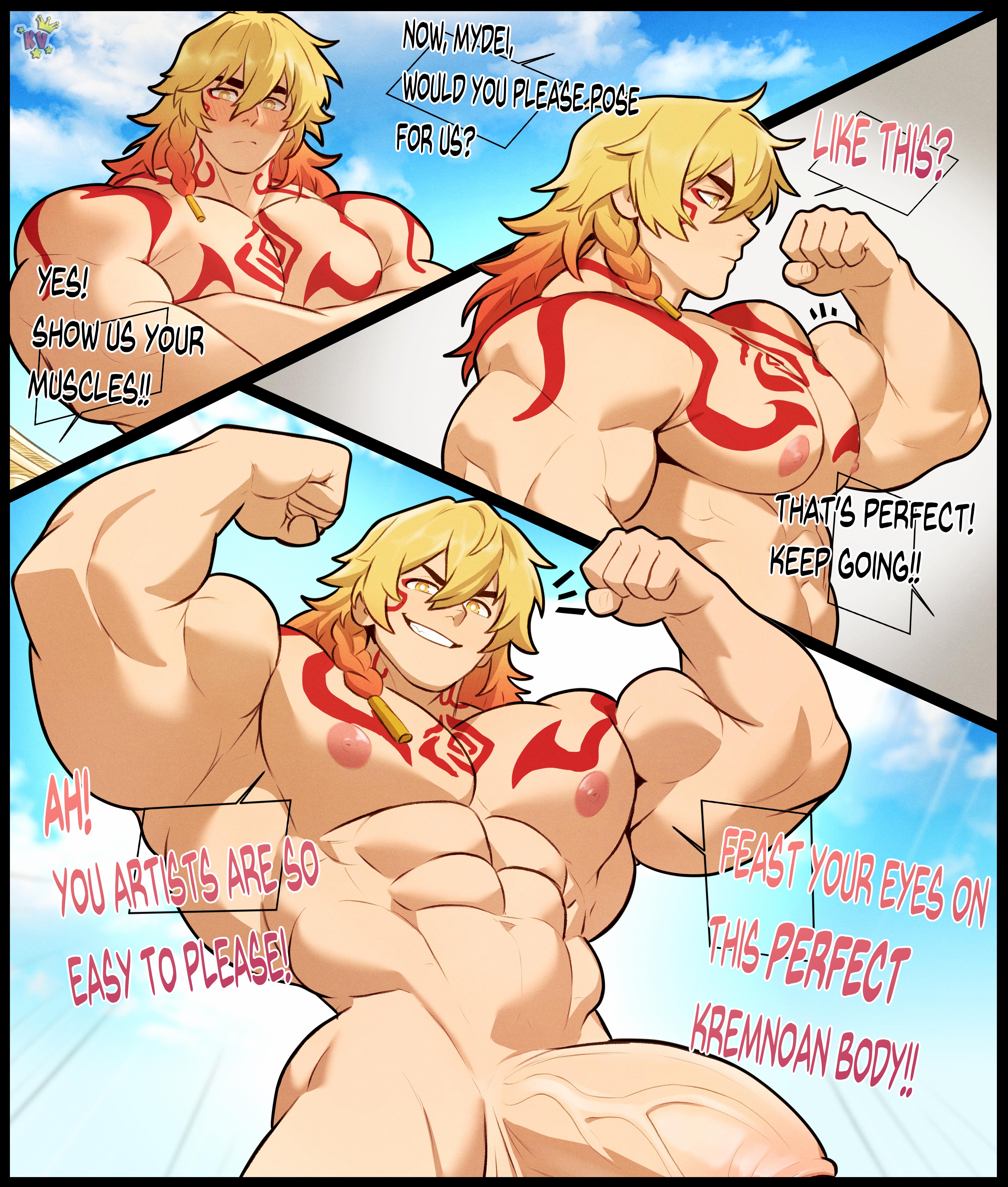 bodybuilder, flexing, high resolution, highres, hyper cock, hyper genitalia, hyper penis, kingdom velvet, male, male only, muscles, muscular, muscular arms, muscular male, nipples, penis