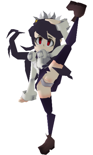 3d 3d_(artwork) 3d_model black_hair exposed_panties filia_(skullgirls) leg_lift leg_up low_poly lowpoly no_outlines panties pantyshot polez polygon red_eyes samson_(skullgirls) skullgirls transparent_background white_panties