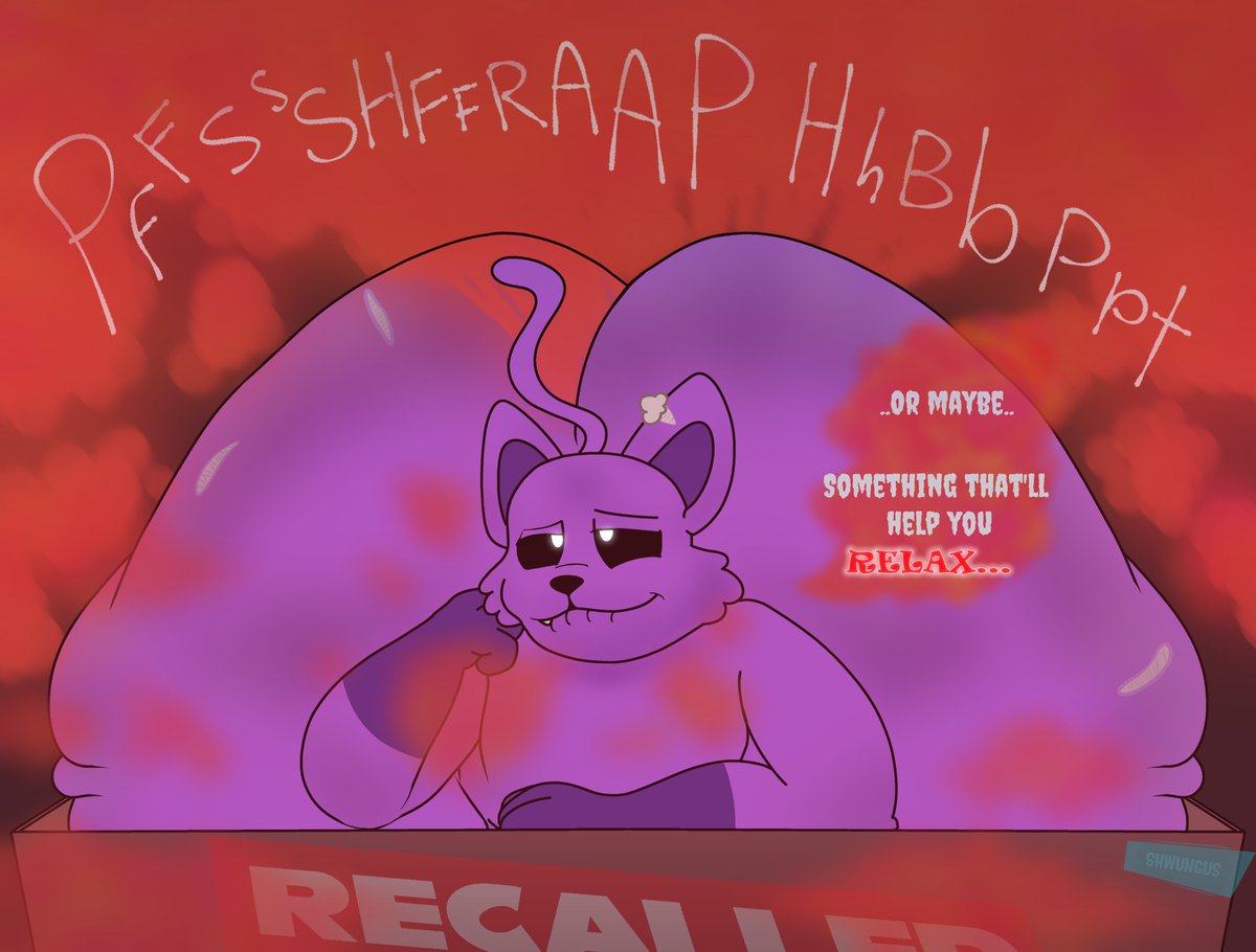 1boy, anthro, arm tuft, arm up, ass, big ass, big butt, black eyes, bottom heavy, box, bubble ass, bubble butt, butt, catnap (poppy playtime), critters (poppy playtime), digital art, digital drawing (artwork), digital media (artwork), domestic cat, eyes rolled up, fanart, fangs, fart, fart cloud, fart fetish, farting, feline, fur, gassy, gigantic ass, gigantic butt, half-closed eyes, hand on cheek, horror game, huge ass, hyper, hyper ass, hyper butt, jiggling ass, looking away, luzlanlombraps, male, massive ass, massive butt, mob entertainment, mouth closed, no humans, poppy playtime, purple fur, raised tail, red fart, red gas, shwungus, smiling critters, tail, teeth, teeth clenched, text, text bubble, thighs, tuft