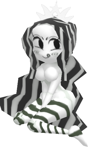 1girls 3d coffee coffee_cup crown kneeling looking_at_viewer low_poly lowpoly monochrome no_outlines polez polygon solo starbucks starbucks_siren starbucks_siren_(gashi-gashi_redesign) striped_hair stripes_(marking) tongue white_skin