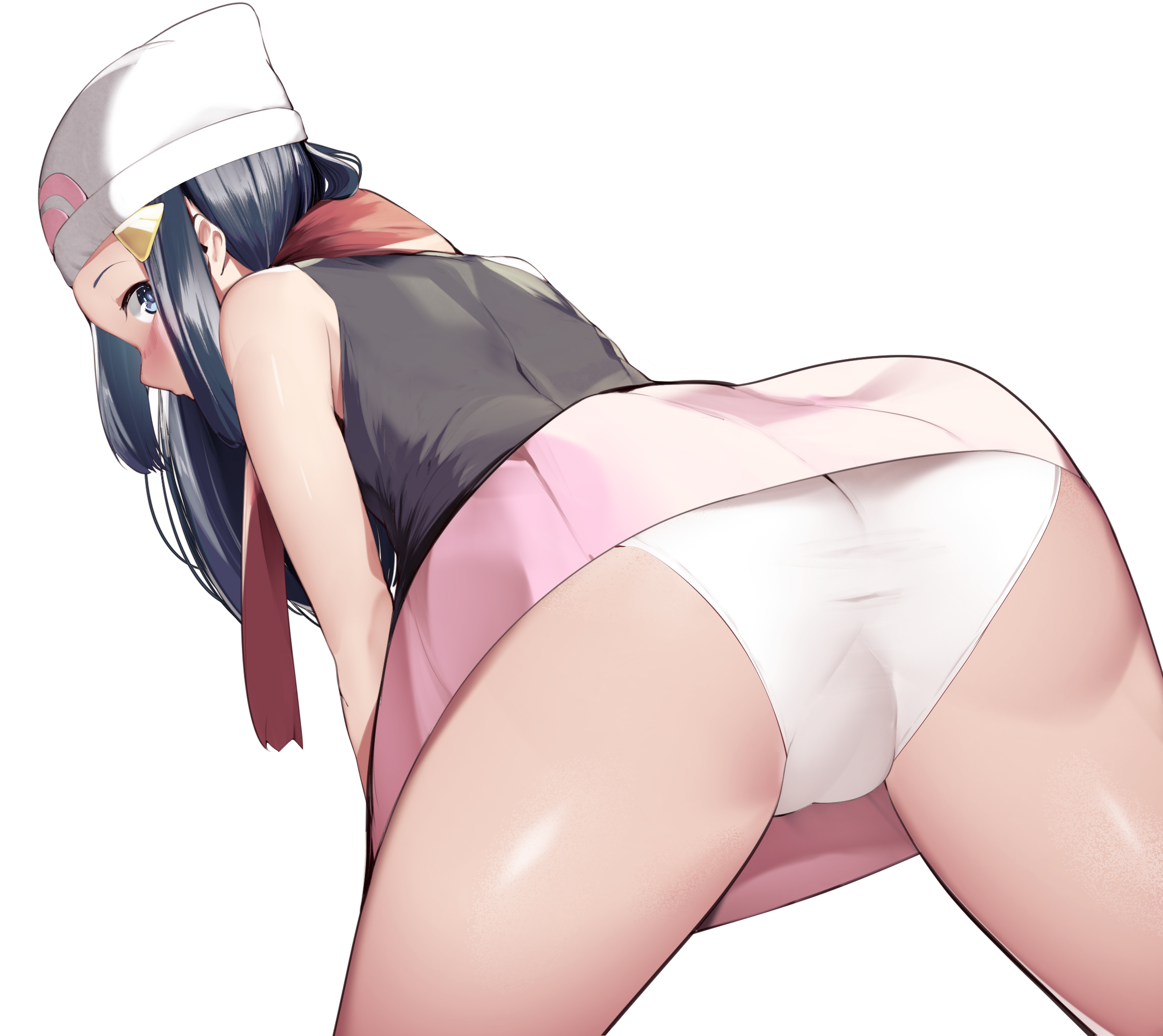 ass, blue eyes, blue hair, bottomwear, cameltoe, dawn (pokemon dp), dawn (pokemon), female, hat, looking back, nintendo, panties, pokemon, pokemon dppt, pussy, scarf, sha (amfil100), skirt, solo, tagme, thighs, upskirt, yuuyuu (yuuki1771)