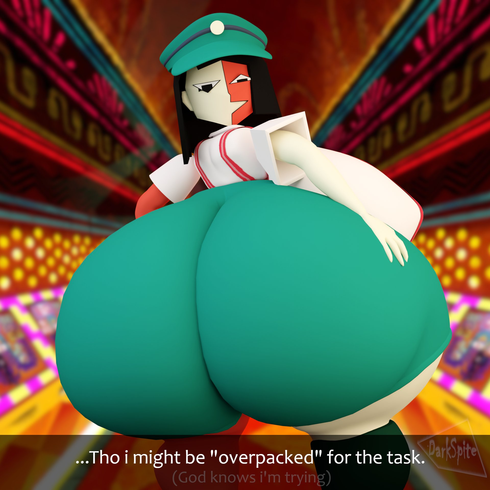 ass, ass focus, big ass, big breasts, big thighs, darkspite, dat ass, dem tits, ena, ena (dream bbq), ena (series), female, female only, hat, huge ass, huge breasts, hyper, hyper ass, hyper breasts, looking down, red skin, squatting, squatting female, tagme, thick thighs, two-tone body, two-tone skin, white skin