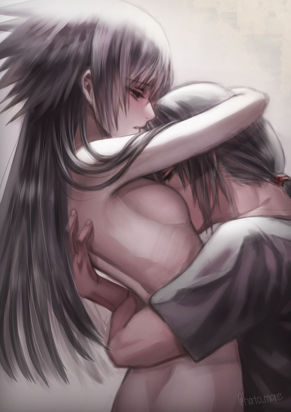 1boy 1girls age_difference bangs black_eyes black_hair blunt_bangs blush breasts brother_and_sister clothed_male_nude_female clothing embrace face_between_breasts female gender_transformation genderswap_(mtf) hatomore hugging incest long_hair male male/female naked naruto naruto_(series) naruto_shippuden older_male ponytail rule_63 sasuke_uchiha sasuko shirt siblings sideboob sidelocks tied_hair uchiha_itachi upper_body younger_female