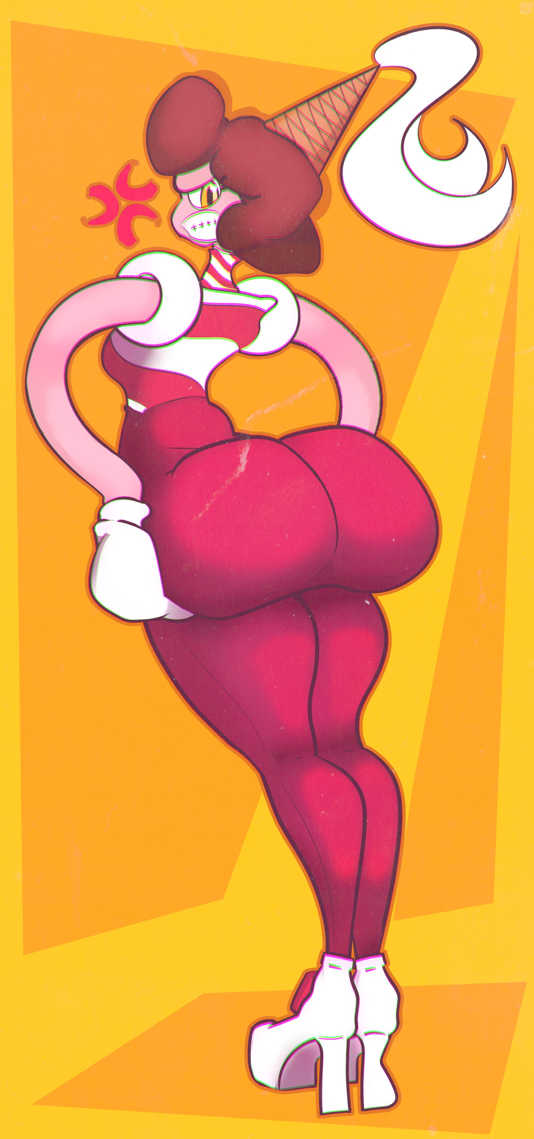 2018, ass, baroness von bon bon, big ass, brown hair, cuphead (game), doodlewill, hands on own ass, high heels, looking at viewer, looking back, tight pants