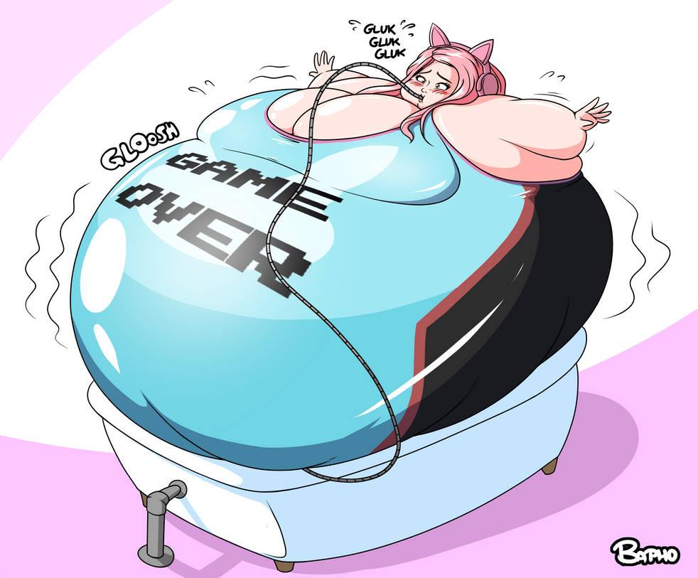 bath water, bathtub, belle delphine, belly inflation, blush, body inflation, close to bursting, cross-eyed, drinking, forced inflation, game over, growth lines, hose, hose inflation, hyper, hyper inflation, implied popping, inflation, internet celebrity, onlyfans model, overinflation, pink hair, ready to pop, real person, round body, shiny breasts, shiny clothes, shiny skin, spherical inflation, sunken head, sunken limbs, tight clothing, water inflation