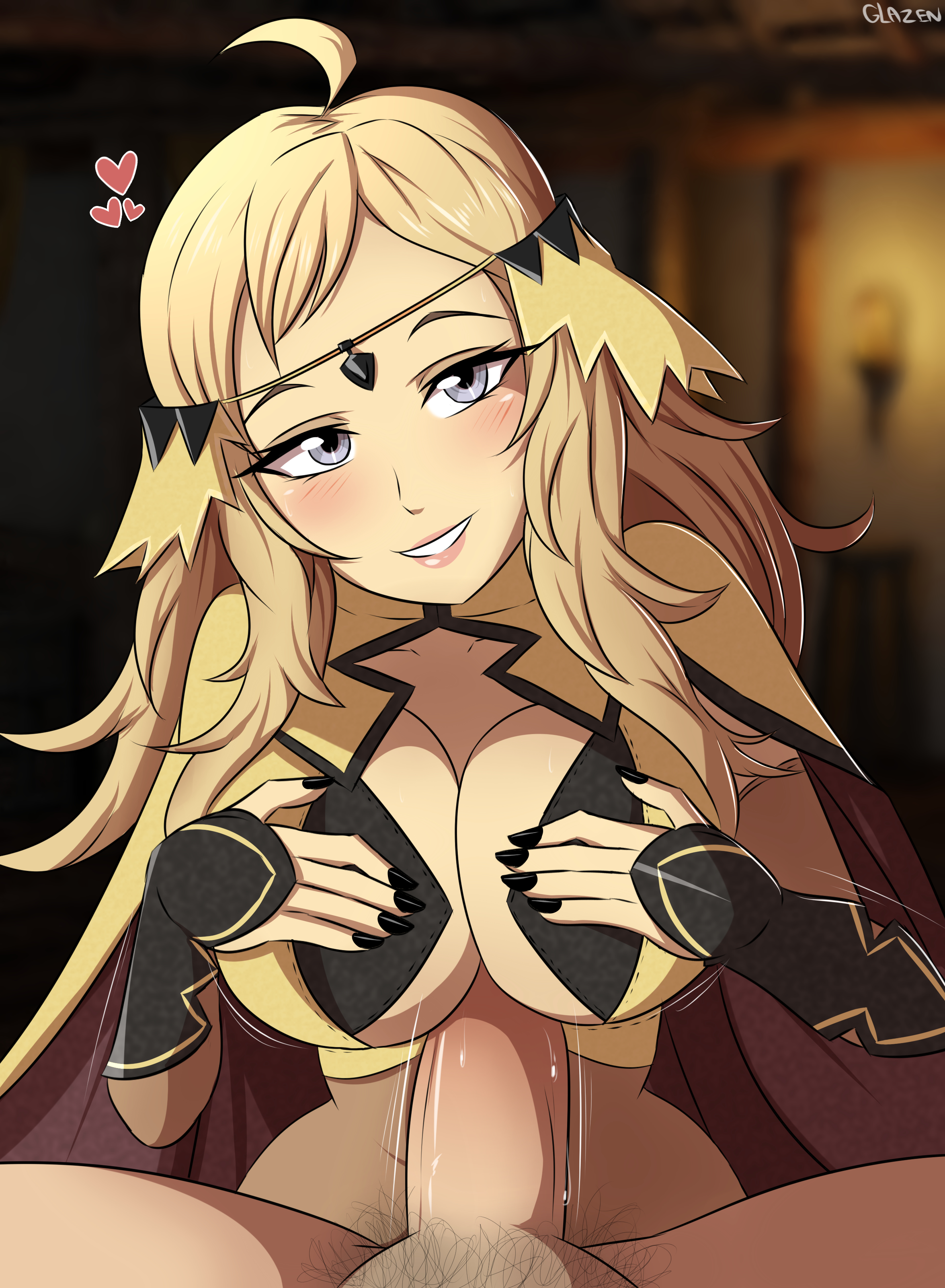 1boy, 1girls, big breasts, black nails, blonde hair, bodystocking, breasts, cleavage, female, fire emblem, fire emblem fates, glazinbuns, grey eyes, grin, happy, happy paizuri, happy sex, long hair, looking at viewer, male, motion lines, nail polish, nintendo, ophelia (fire emblem), paizuri, pov, sideboob, silver eyes, smile, straight, unseen male face