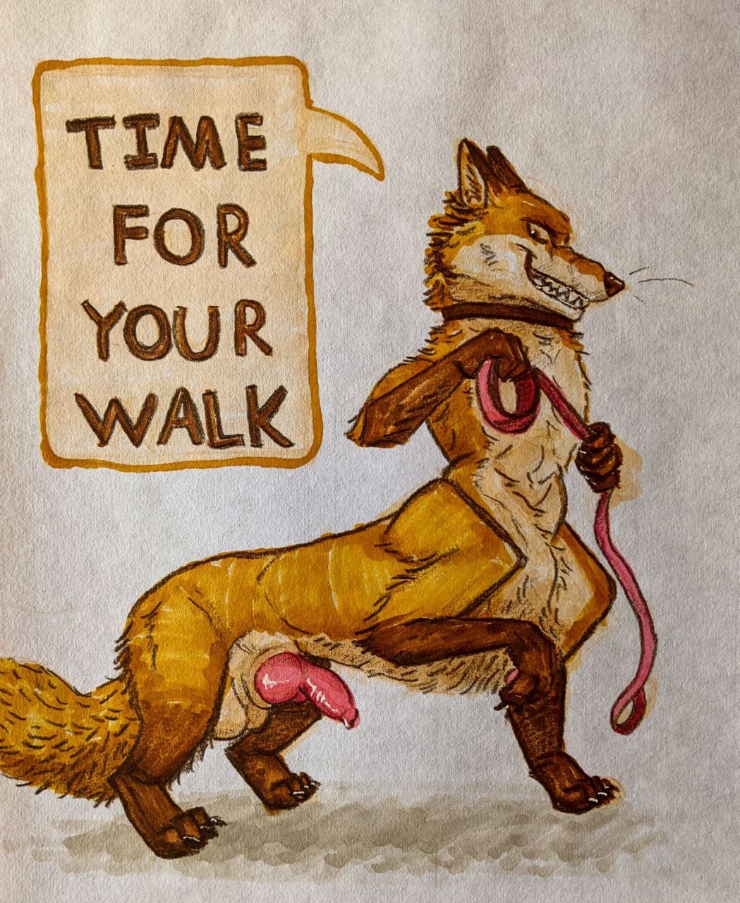 canid canid_taur canine canine_taur fox fox_taur hi_res kit_baltoro knot leash lipstick makeup male mammal mammal_taur paws solo sushiotter_(artist) taur teasing walking