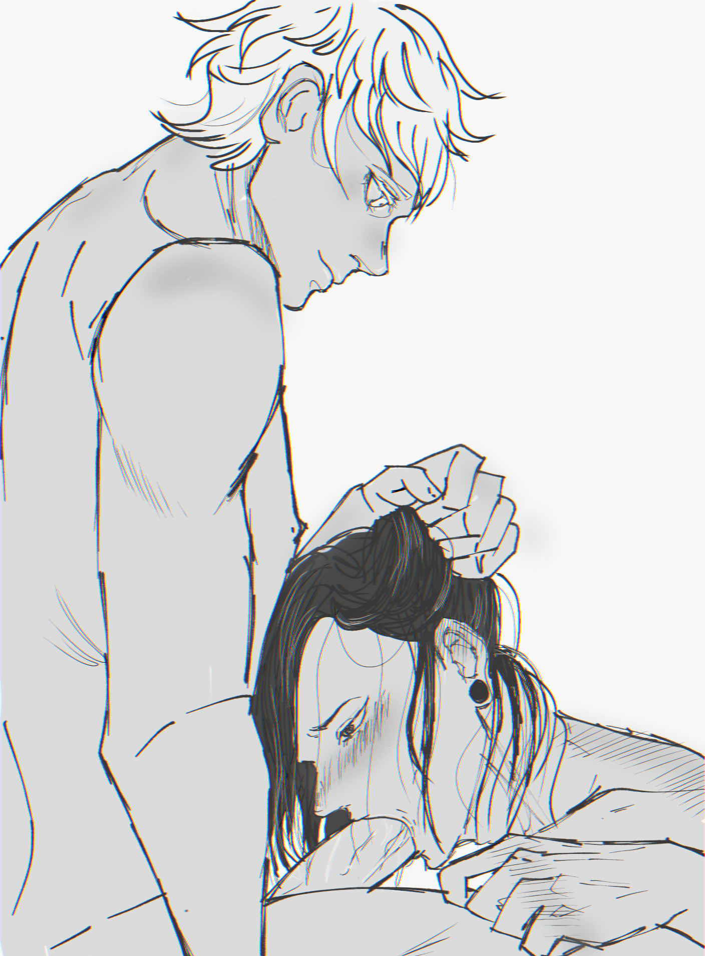 2boys, blowjob, gay, gay domination, hand on hair, hand on head, jujutsu kaisen, long hair, male, male only, male/male, oral, oral sex, penis, penis in mouth, satoru gojo, suguru geto, yaoi