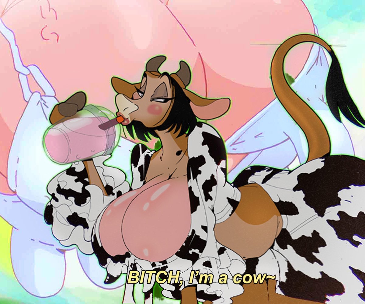 1girls big_ass big_breasts bovid bovine breasts celebrity cow_ears cow_girl cow_outfit cow_print cup curvy_female doja_cat drinking fake_screenshot female furrification furry huge_ass huge_breasts lipstick milkshake original_character parody rabid_cowolf tail text thick_ass thick_thighs udders voluptuous voluptuous_female