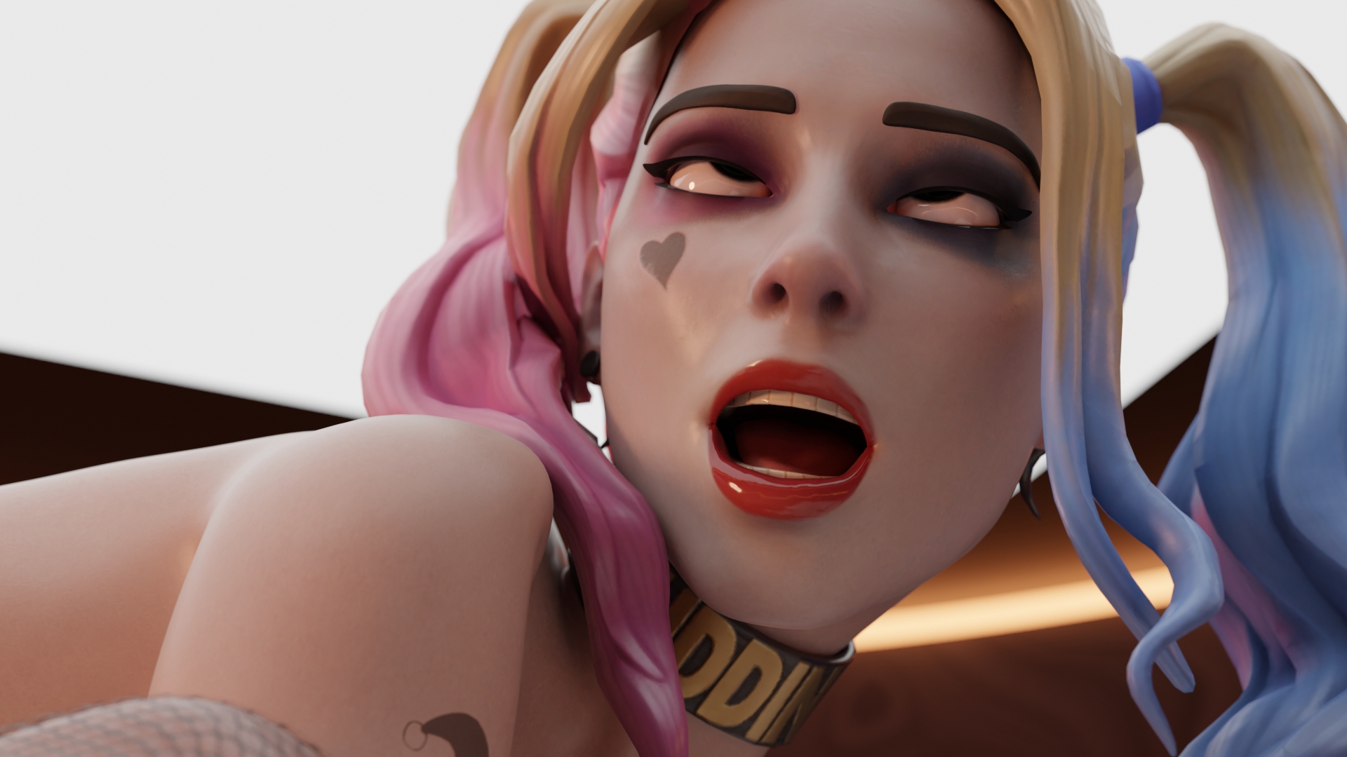 1girls, 3d, ahe gao, batman (series), blonde hair, dc, dc comics, female, fortnite, fortnite: battle royale, harley quinn, harley quinn (fortnite), light skin, light-skinned female, lipstick, open mouth, ponytail, rescraft, rolling eyes, suicide squad, suicide squad (2016)