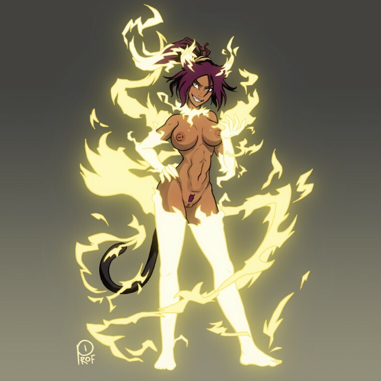 1girls, bleach, breasts, dark skin, dark-skinned female, female, female only, profannytea, pussy, shihouin yoruichi, solo