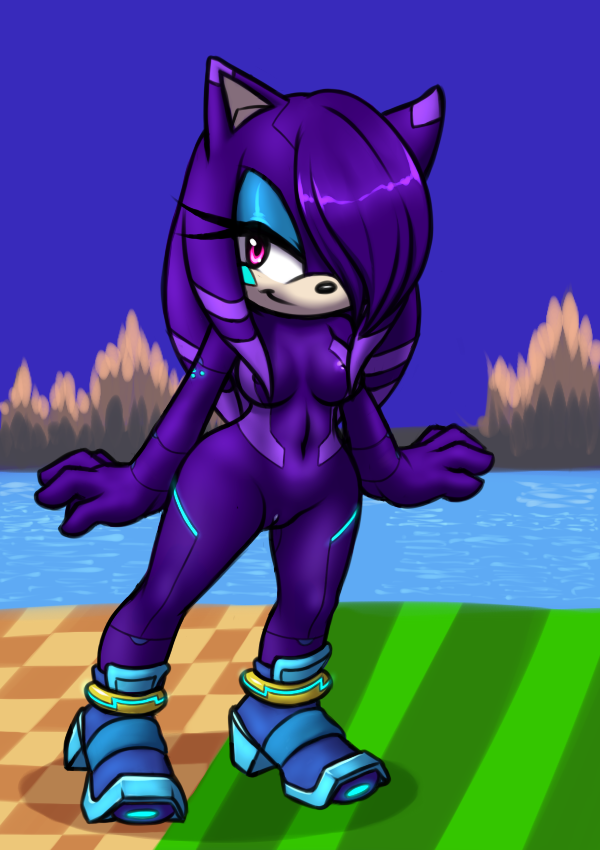 anthro clothing cybernetics cyborg eulipotyphlan female furball_(artist) hair hedgehog leotard machine mammal purple_hair seven_(furball) solo sonic_(series) sonic_the_hedgehog_(series)