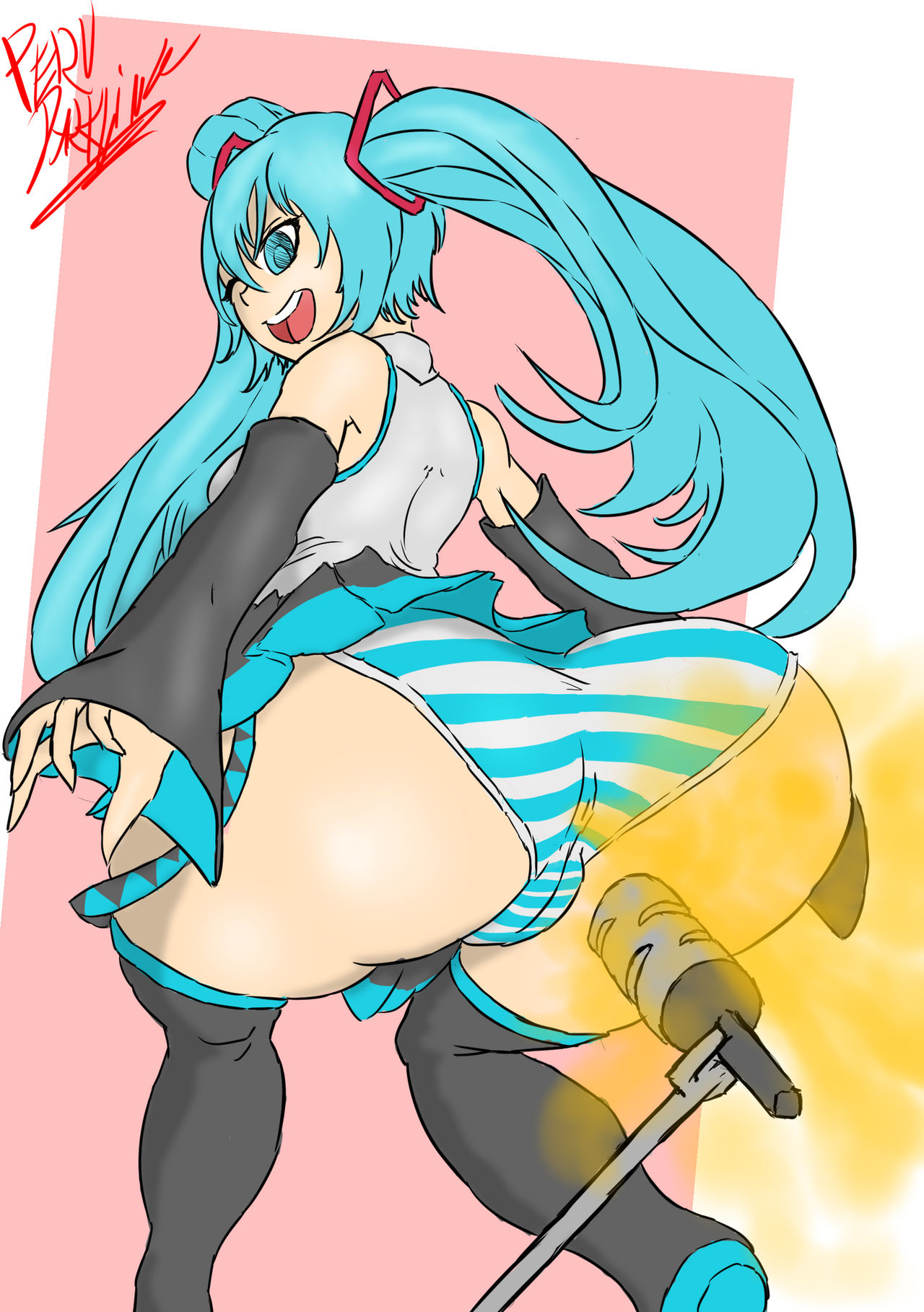 1girls big_ass big_butt blue_eyes blue_hair blue_striped_panties brap brapboxing enormous_ass fart fart_cloud fart_fetish farting farting_at_viewer hatsune_miku microphone one_eye_closed panties pervdarkling_(artist) shimapan smile solo_female striped_panties thick_thighs thighhighs twintails vocaloid yoshizilla