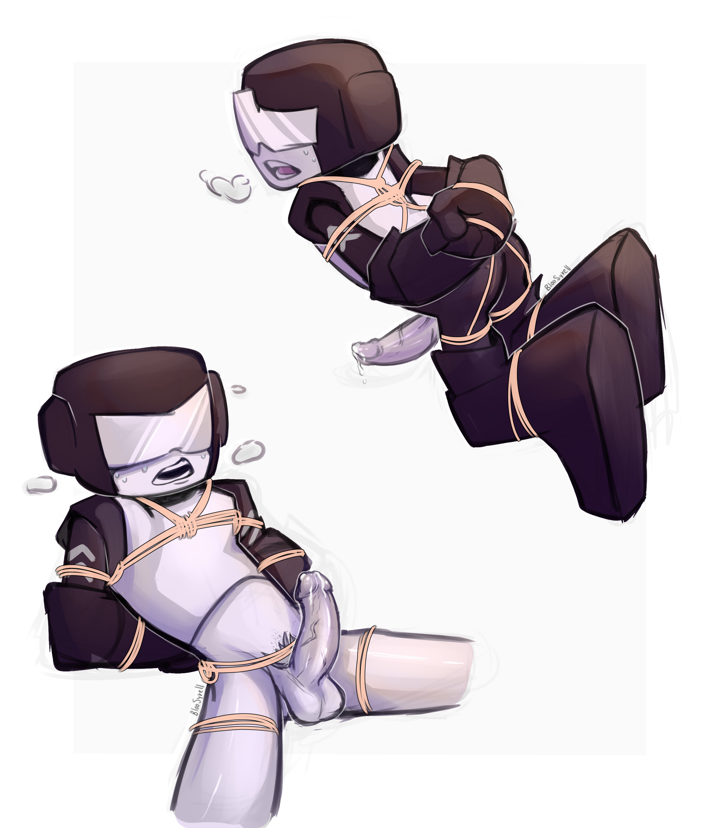 balls, bloosyrell, bondage, captain (tankmen), erection, male, male only, newgrounds, panting, penis, precum, pubic hair, tankmen, tied up