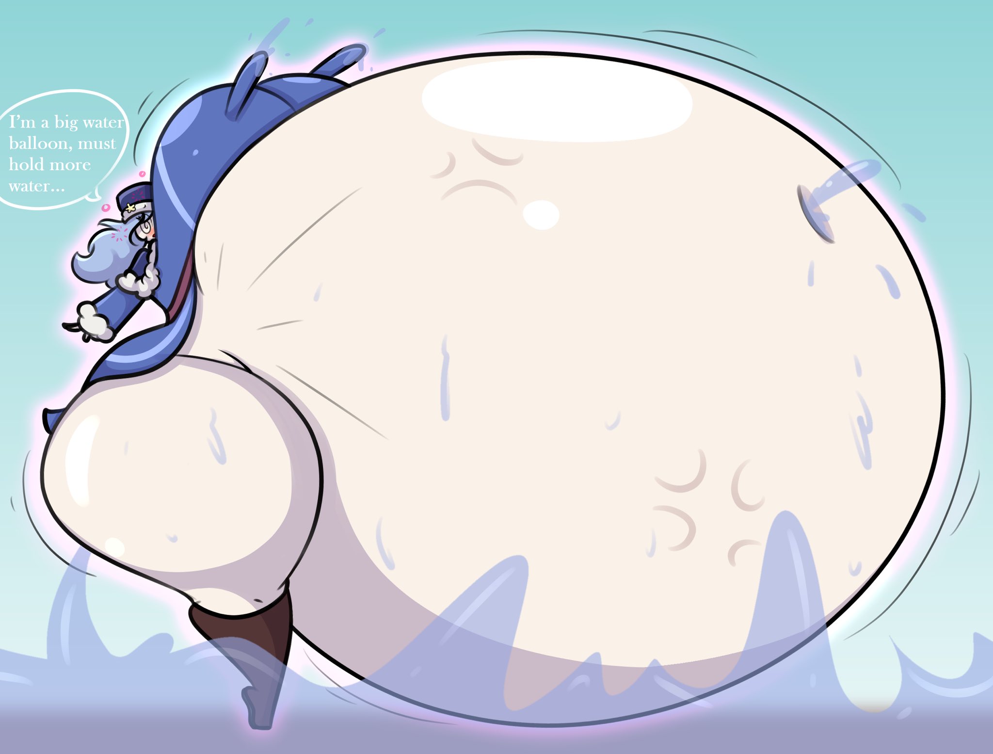 1girls, ass, ass expansion, belly expansion, blue hair, breast expansion, breast growth, breast growth (enlargement), breasts, expansion, fairy tail, female, female only, full body inflation, hyper ass, hyper belly, hyper breasts, hyper butt, hypnosis, inflated belly, inflation, juvia lockser, long nipples, puffster3, ready to pop, straining, water, water inflation