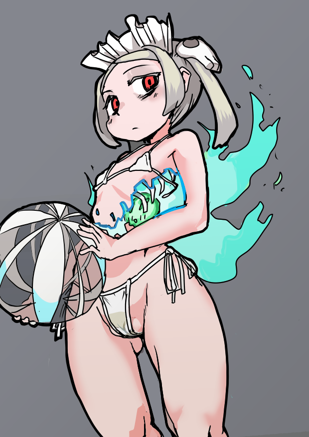 1girls beach_ball bikini bloody_marie body_horror female higa_norio petite pussy skullgirls small_breasts