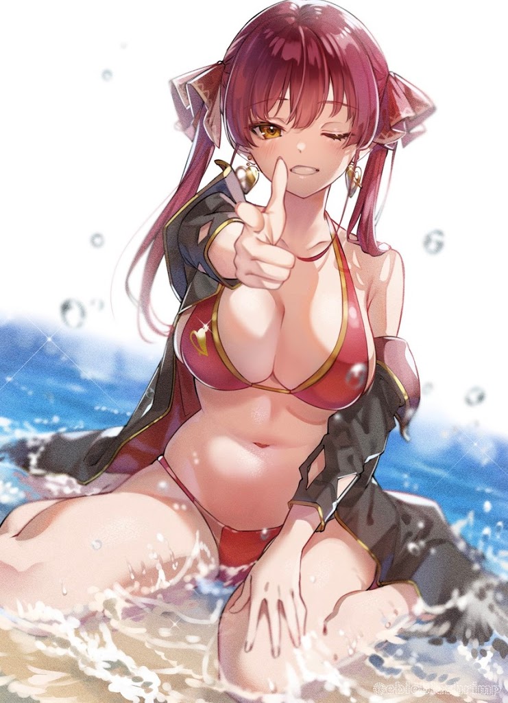 1girls, big breasts, breasts, eye patch, female, hololive, hololive fantasy, hololive japan, houshou marine, red fur, virtual youtuber