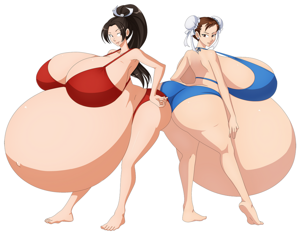 2girls asian asian_female ass belly belly_visible_through_legs big_ass big_belly big_breasts bikini black_hair blue_bikini blue_swimsuit brown_hair chun-li cleavage death_battle duo enormous_belly fatal_fury female female_only gigantic_belly huge_ass huge_belly huge_breasts hyper hyper_belly hyper_breasts hyper_pregnancy king_of_fighters large_ass large_belly large_breasts mai_shiranui massive_belly massive_breasts ponytail pregnancy pregnant ready_to_pop rear_view red_bikini red_swimsuit saburox snk standing street_fighter swimsuit transparent_background voluptuous