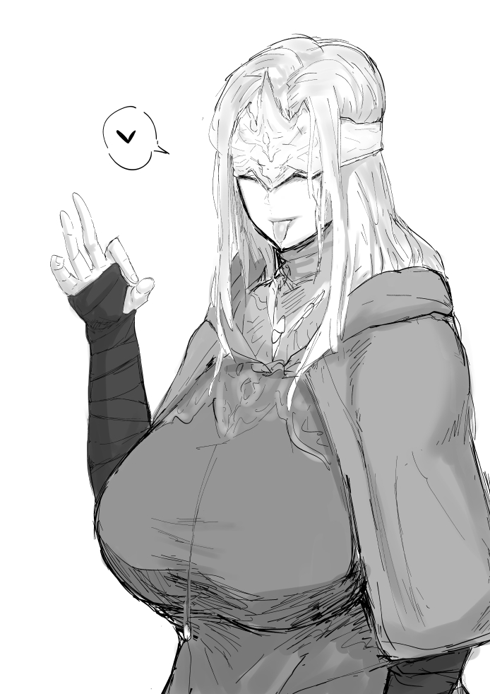 1girls, breasts, cape, clothed, dark souls, dark souls 3, fellatio gesture, female, fire keeper, fromsoftware, hidden eyes, huge breasts, solo, tongue, tongue out