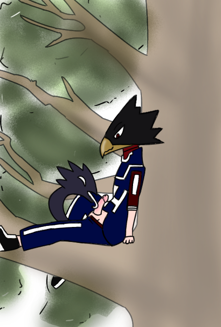 against_tree animal_humanoid avian avian_humanoid branch dark_shadow duo fumikage_tokoyami gabighter gay genitals humanoid humanoid_genitalia humanoid_penis licking male my_hero_academia oral penile penis penis_lick plant sex shadow tongue tongue_out tree yaoi