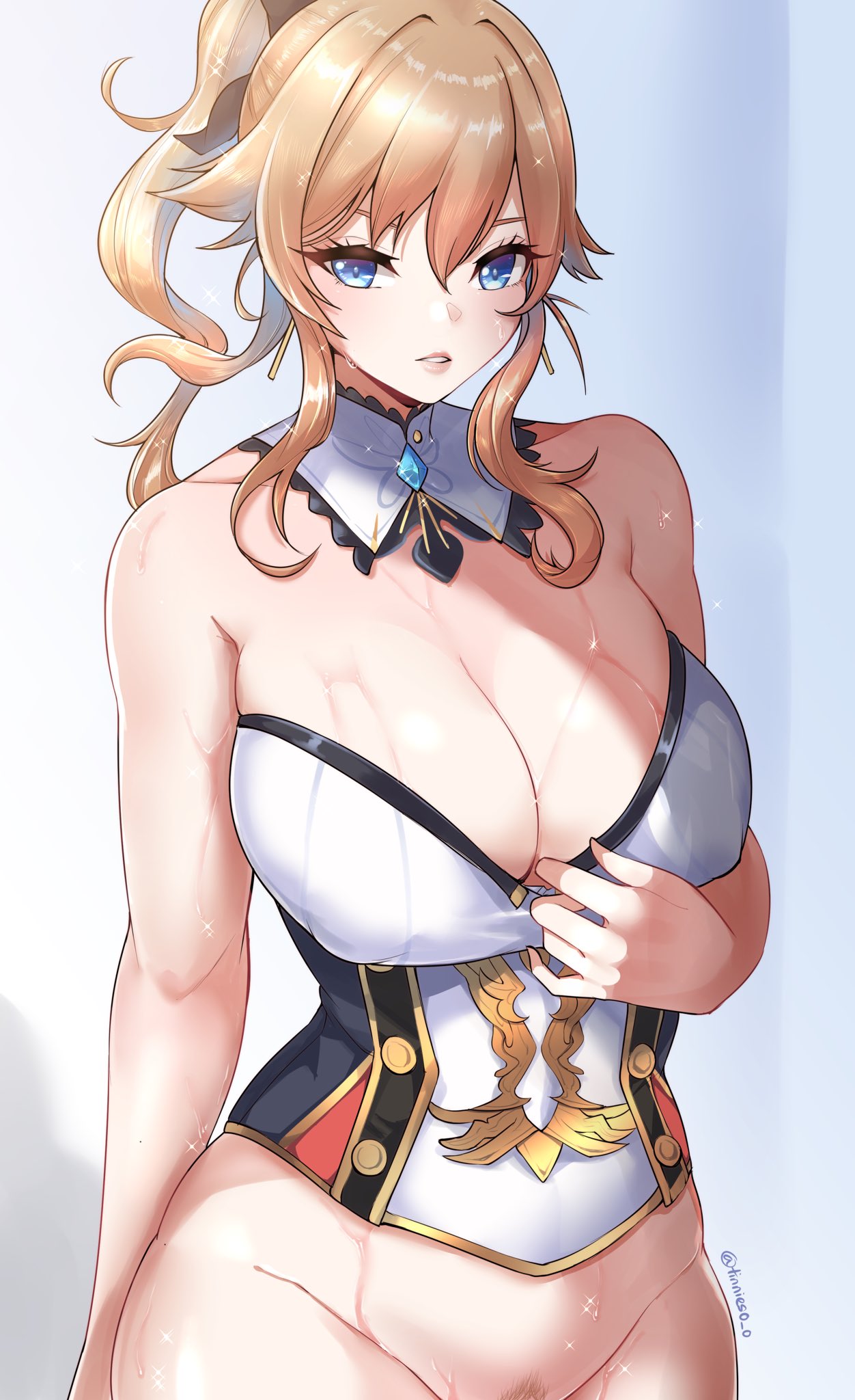 1girls, big breasts, breasts, cleavage, female, female only, genshin impact, jean gunnhildr, large breasts, pubic hair, solo, tinnies