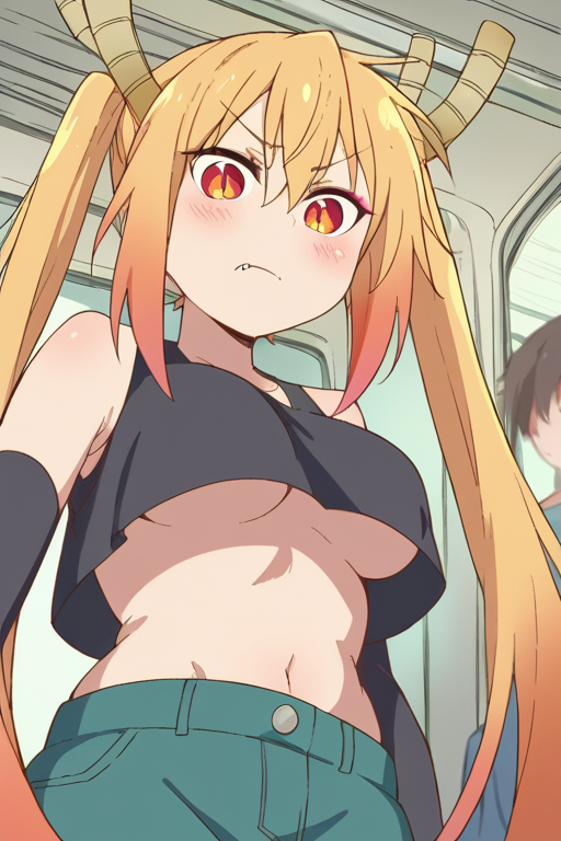 ai_generated female female_only horns miss_kobayashi's_dragon_maid solo subway tohru_(dragon_maid) underboob