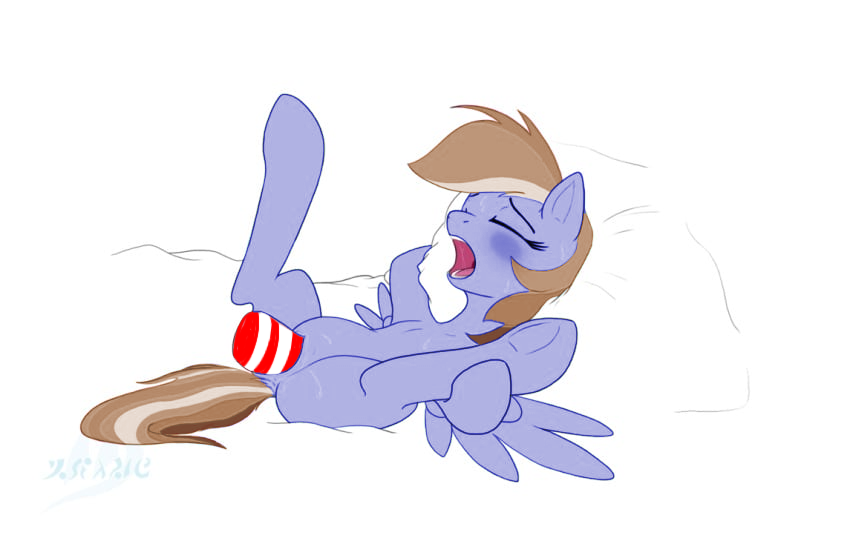 blue_body blue_eyes blue_fur blue_skin cadence_(mlp) closed_eyes dildo feral moaning my_little_pony oc oc_(mlp) original_character pegasus pony sex_toy side_view spread_legs spreading vagina wings