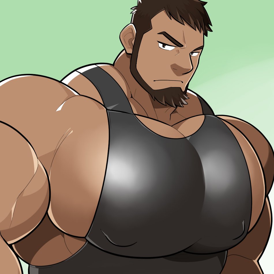 1boy bara_tiddies bara_tits big_breasts big_chest big_pecs brown_hair busty dark-skinned_male gigantic_chest gigantic_pecs huge_breasts huge_chest huge_pecs large_pectorals male male_only man_boobs man_breasts massive_chest massive_pecs moobs solo solo_male takezamurai tank_top