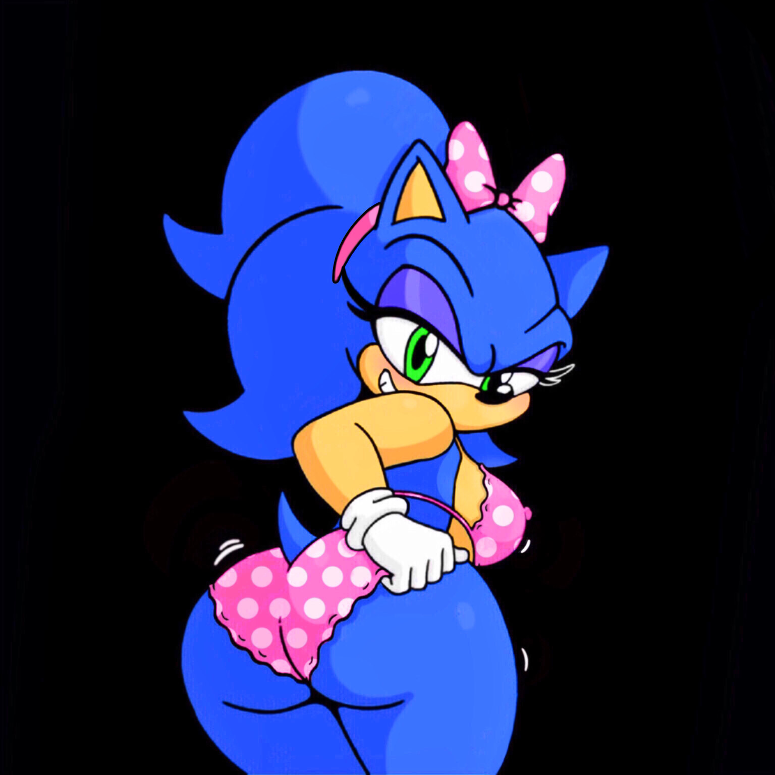 after transformation, ass, big ass, bikini, bow, genderswap, genderswap (mtf), looking back, ponytail, post-transformation, rule 63, sonic (series), sonic the hedgehog, sonic the hedgehog (series), sonique the hedgehog, transformation