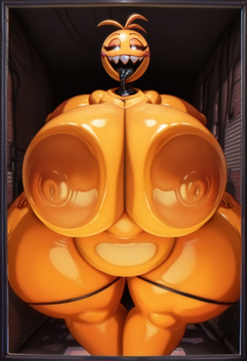 ai generated, ass, big ass, big breasts, breasts, breasts on glass, female, five nights at freddy's, toy chica (cyanu), toy chica (fnaf)