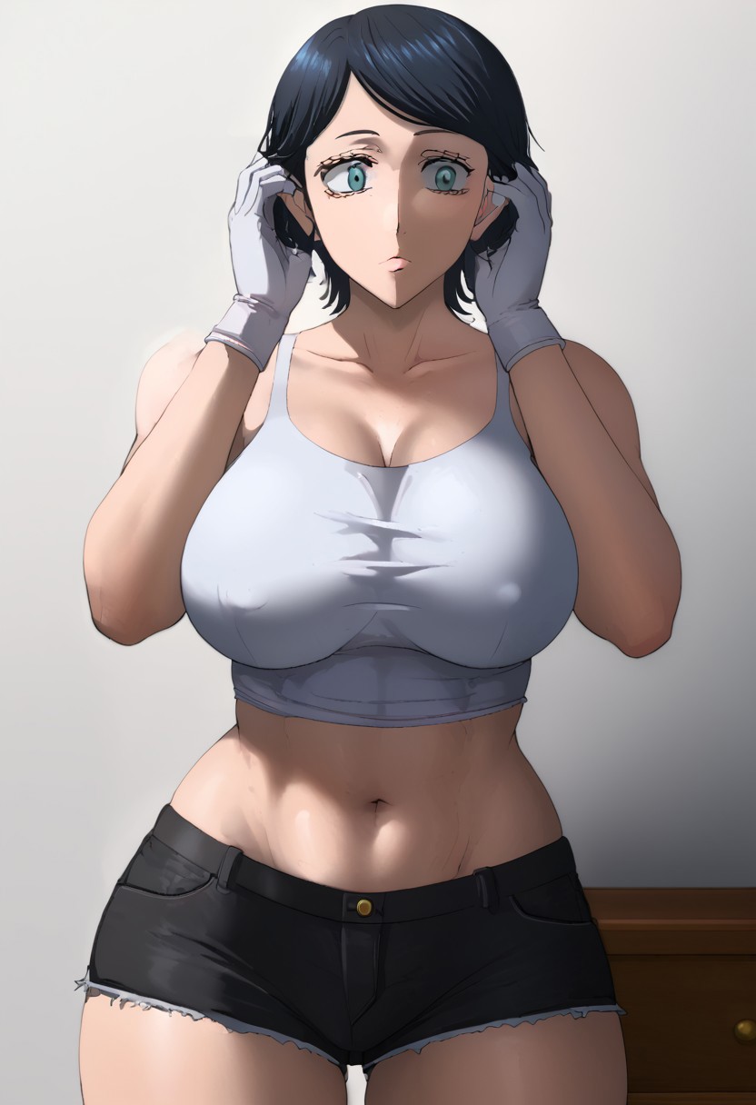 ai_generated alternate_costume black_clover hi_res hotpants hourglass_figure lily_aquaria nun sister_lily tagme tank_top