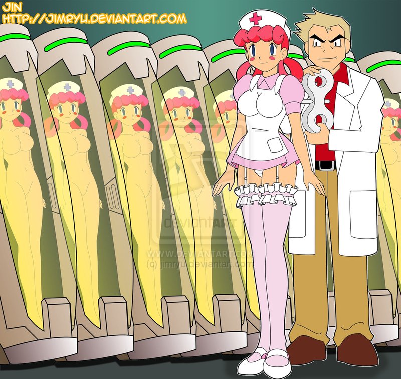 1boy 6+girls 7girls clone female harem human jimryu male nintendo nurse nurse_joy pokemon pokemon_rgby samuel_oak