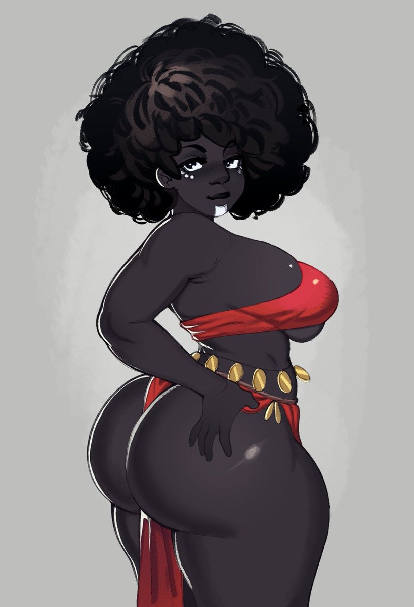 1girls afro dark_skin dark_skinned_female dress face_paint hand_on_hip huge_ass looking_at_viewer looking_back nocturne_nsfw original_character tight_clothing