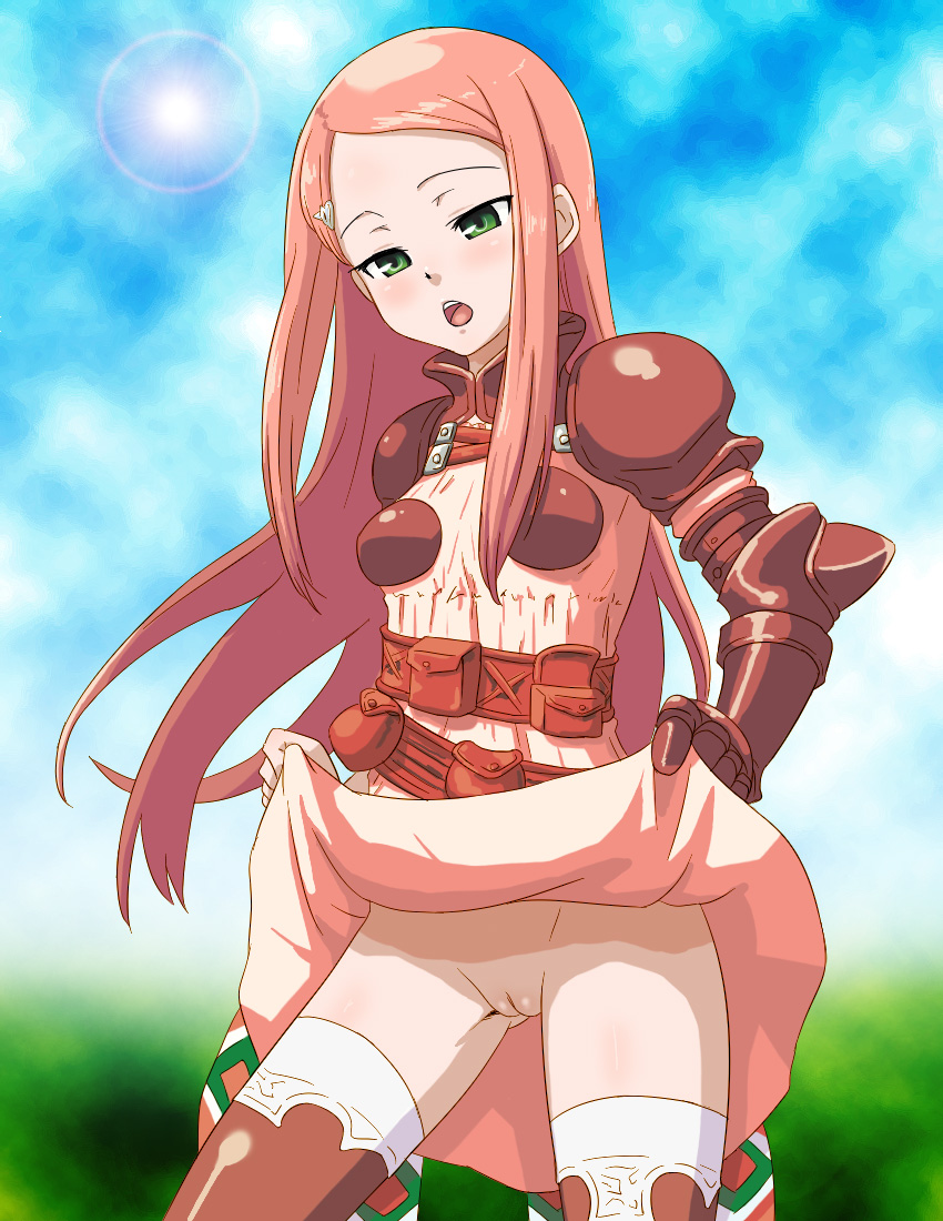 dress_lift female female_only final_fantasy final_fantasy_tactics final_fantasy_tactics_advance hou_(hachiyou) human pussy red_hair ritz_malheur solo uncensored