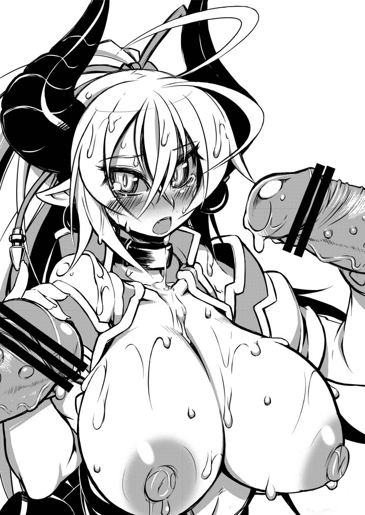 asmodeus_(shinrabanshou) censored clothing cum large_breasts monochrome shinrabanshou tagme