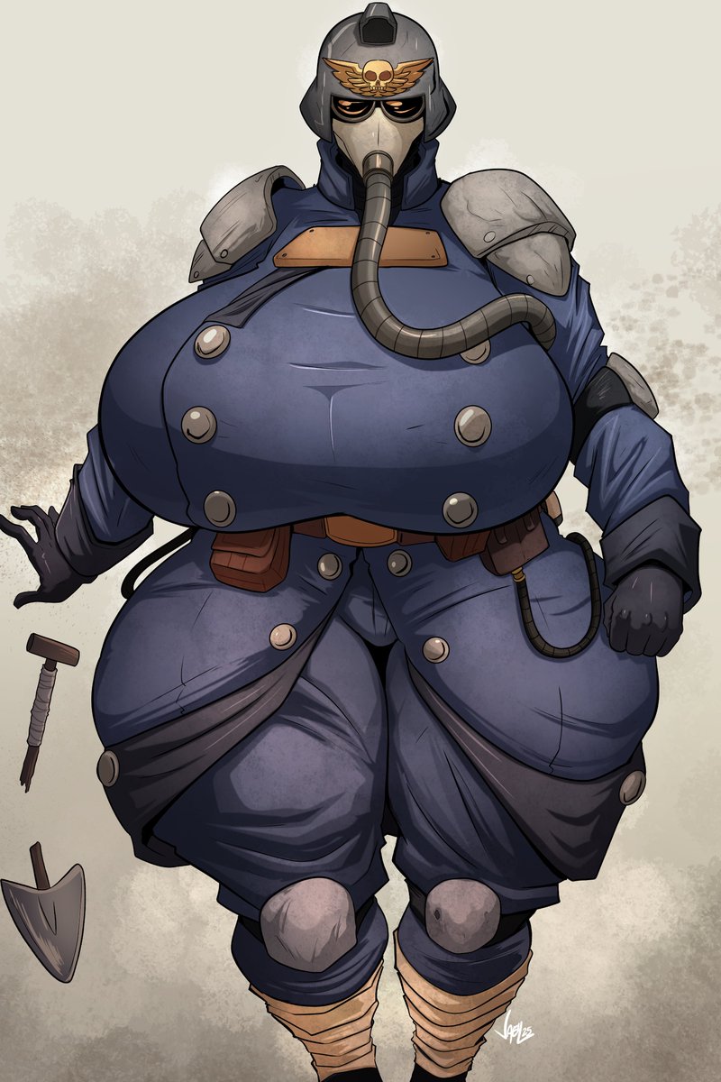 1girls, astra militarum, big breasts, breasts, busty, death korps of krieg, female, female only, female soldier, guardswoman (warhammer 40k), huge breasts, imperial guard, imperium of man, jaeh, large breasts, looking at viewer, mask, massive breasts, soldier, solo, thick thighs, thunder thighs, warhammer (franchise), warhammer 40k, wide hips