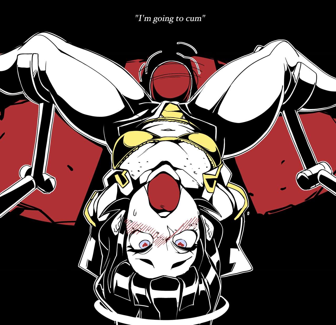 1girls, ahe gao, angel, azazel (helltaker), blue eyes, blush, bound, bound wrists, bra, cameltoe, camera, chains, clothed, comic, comic page, dialogue, english text, female, freckles, glasses, halo, helltaker, midriff, moaning, nisego, pussy, ripped clothing, sex toy, size difference, sweat, vibrator