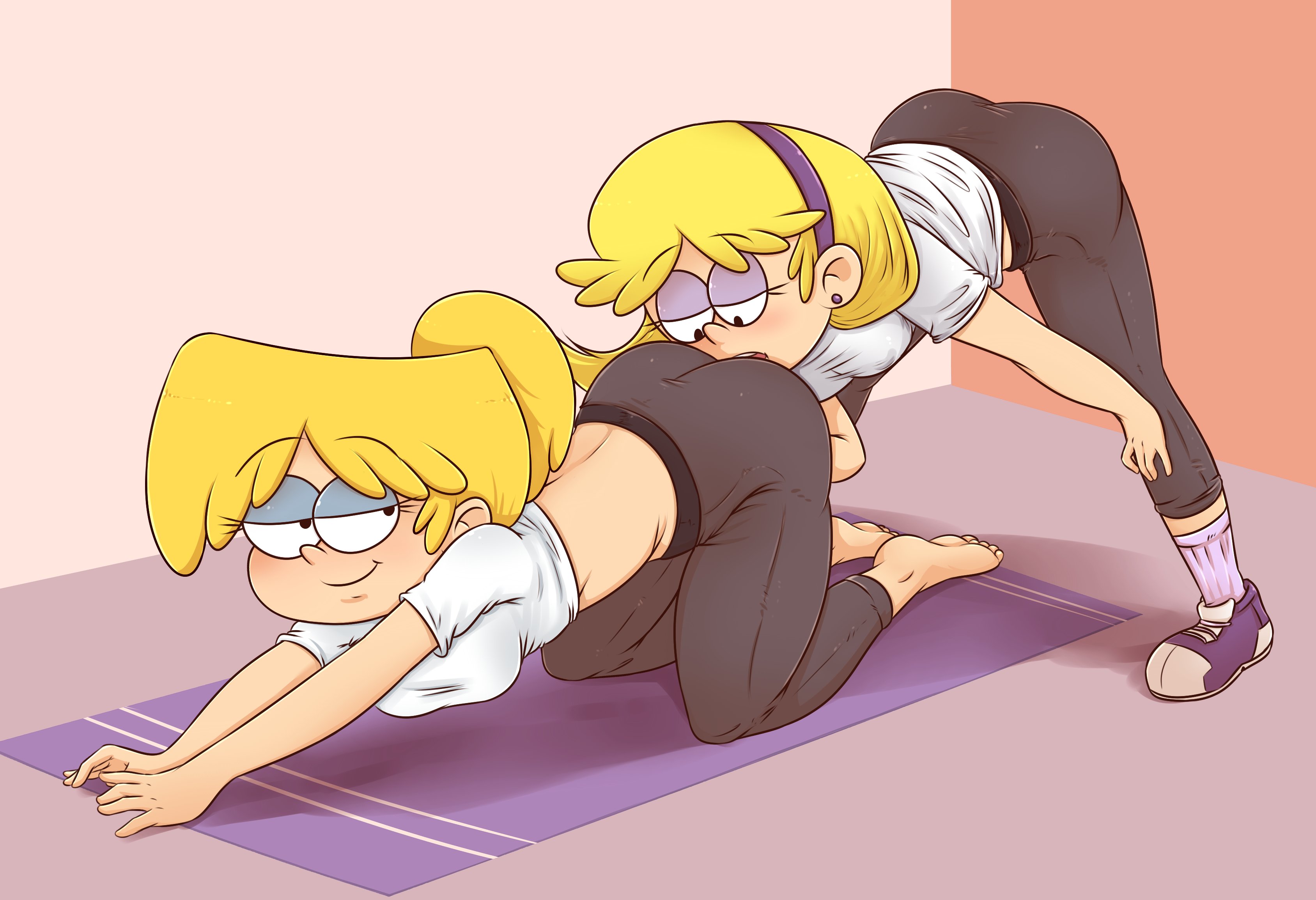 2021, 2girls, all fours, alternate version available, anilingus, areolae, ass, ass lick, ass licking, barefoot, big ass, big butt, biting lip, biting own lip, blonde hair, blush, breasts, carol pingrey, drawsoyeah, duo, duo focus, eating ass, eyeshadow, feet, female, female only, female/female, footwear, hairband, half-closed eyes, large ass, leggings, licking, licking anus, licking ass, lori loud, multiple females, multiple girls, oral, oral sex, pants, ponytail, rimming, shirt, shoes, socks, soles, the loud house, thick thighs, thighs, tight clothes, tight clothing, tight pants, toes, tongue, white shirt, white t-shirt, yoga, yoga mat, yoga pants, yuri