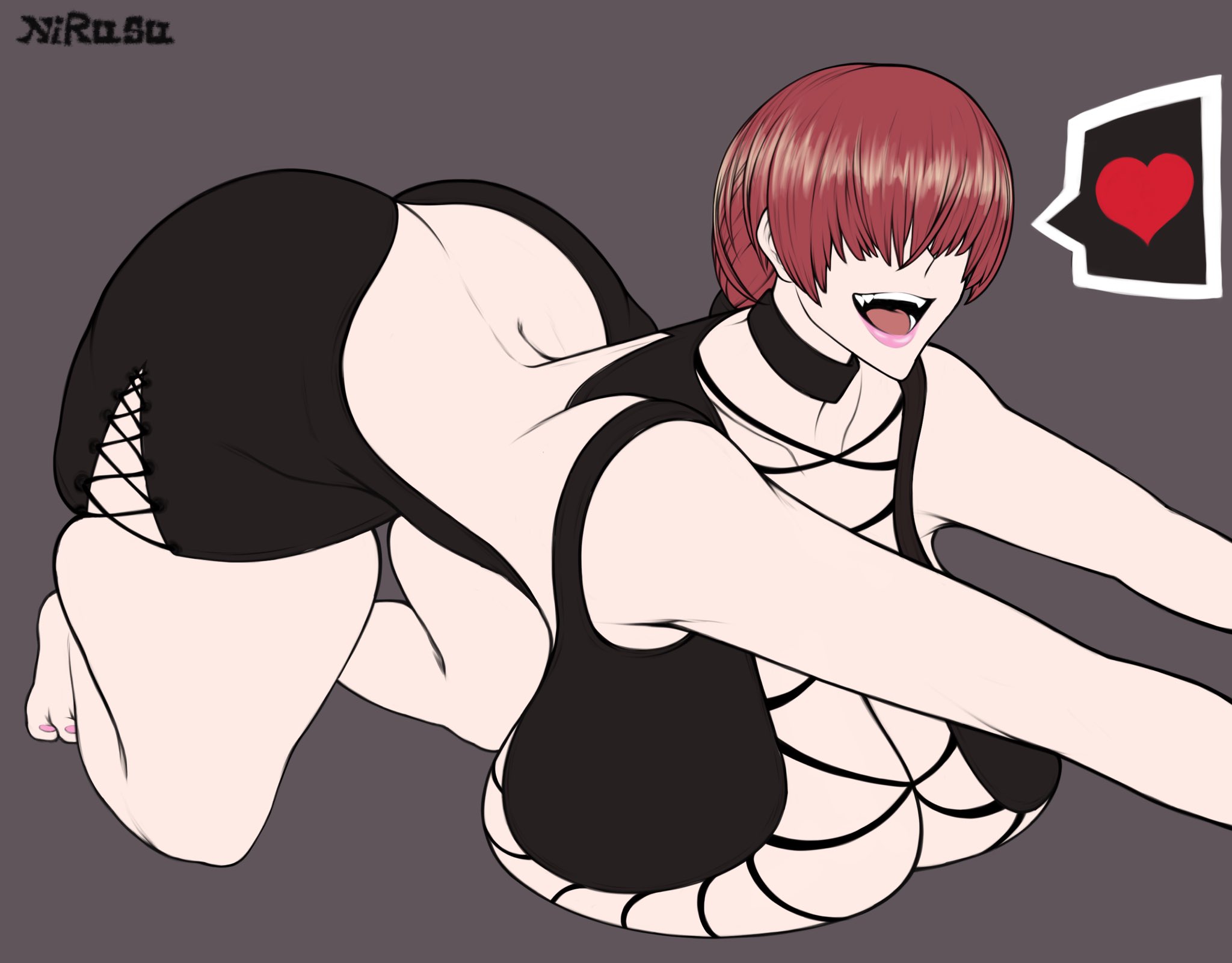 breasts, busty, cleavage, female, female focus, female only, hair over eyes, hourglass figure, king of fighters, nirusu, on all fours, red hair, shermie (kof), skimpy, skimpy clothes, snk, tagme, wide hips