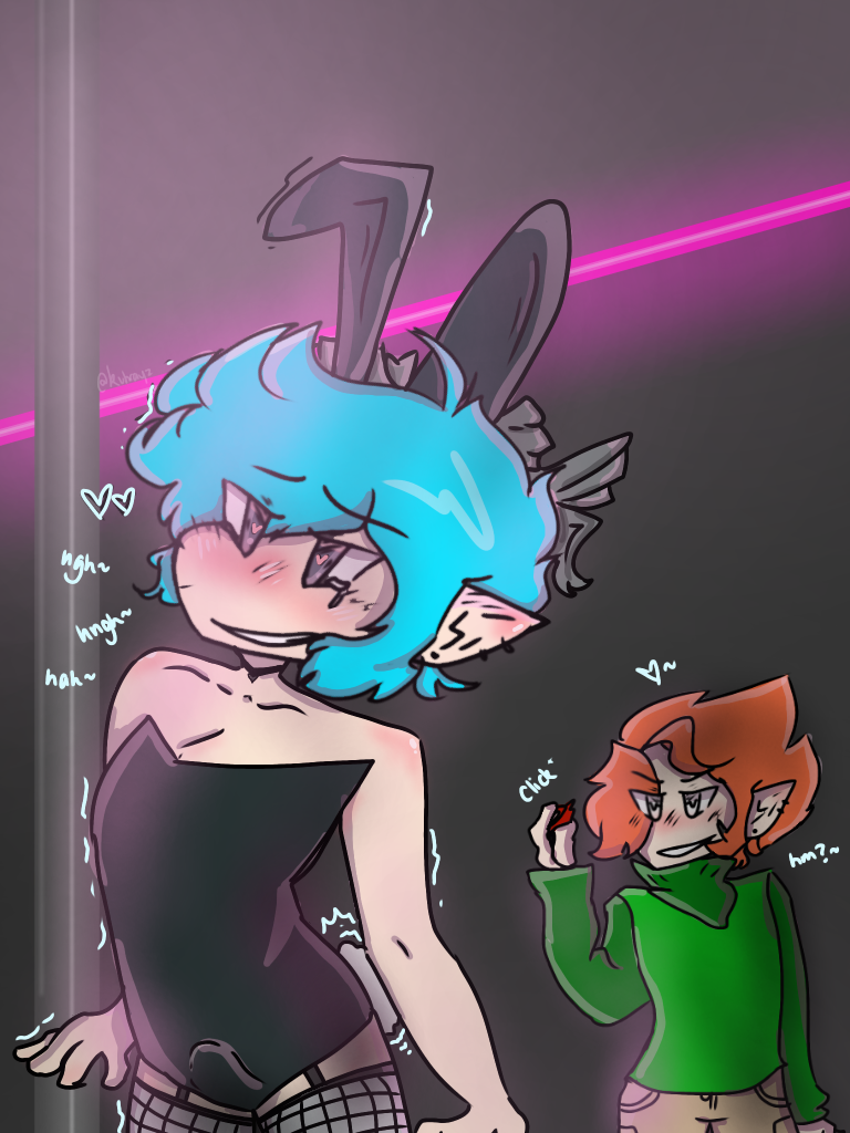 boyfriend_(friday_night_funkin) bunny_boy bunny_ears bunnyboy bunnysuit friday_night_funkin heart-shaped_pupils male_only pico's_school pico_(newgrounds) playboy_bunny pole vibrator_in_ass vibrator_under_clothes yaoi