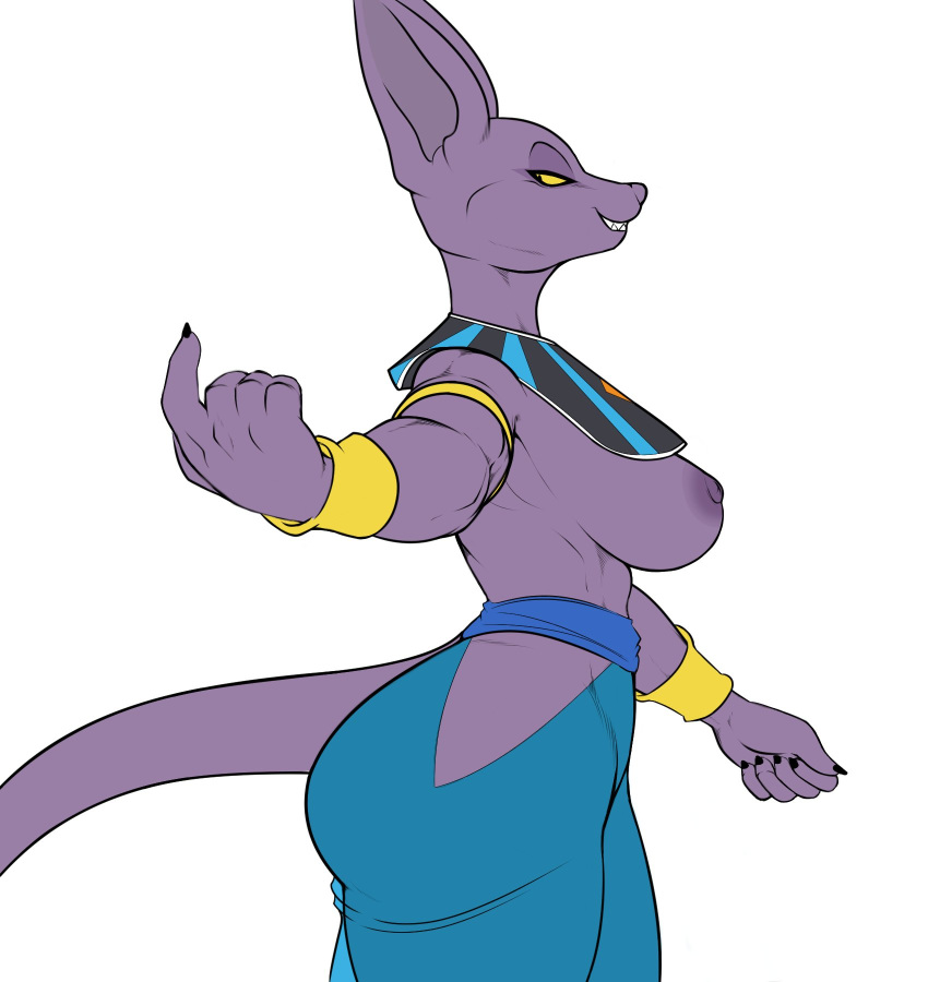 1girls 2020 2020s 5_fingers anthro areola areolae ass beckoning beerus black_eyes bracelet bracelets breasts butt claws clothing crossgender danonymous domestic_cat dragon_ball dragon_ball_super felid feline felis female female_focus female_only fingers furry furry_female genderswap genderswap_(mtf) gesture gold_bracelet gold_bracelets hairless hairless_cat hi_res looking_at_viewer mammal mtf_crossgender nipples purple_body purple_skin rule63 rule_63 simple_background smile solo sphynx_(cat) tail white_background yellow_sclera