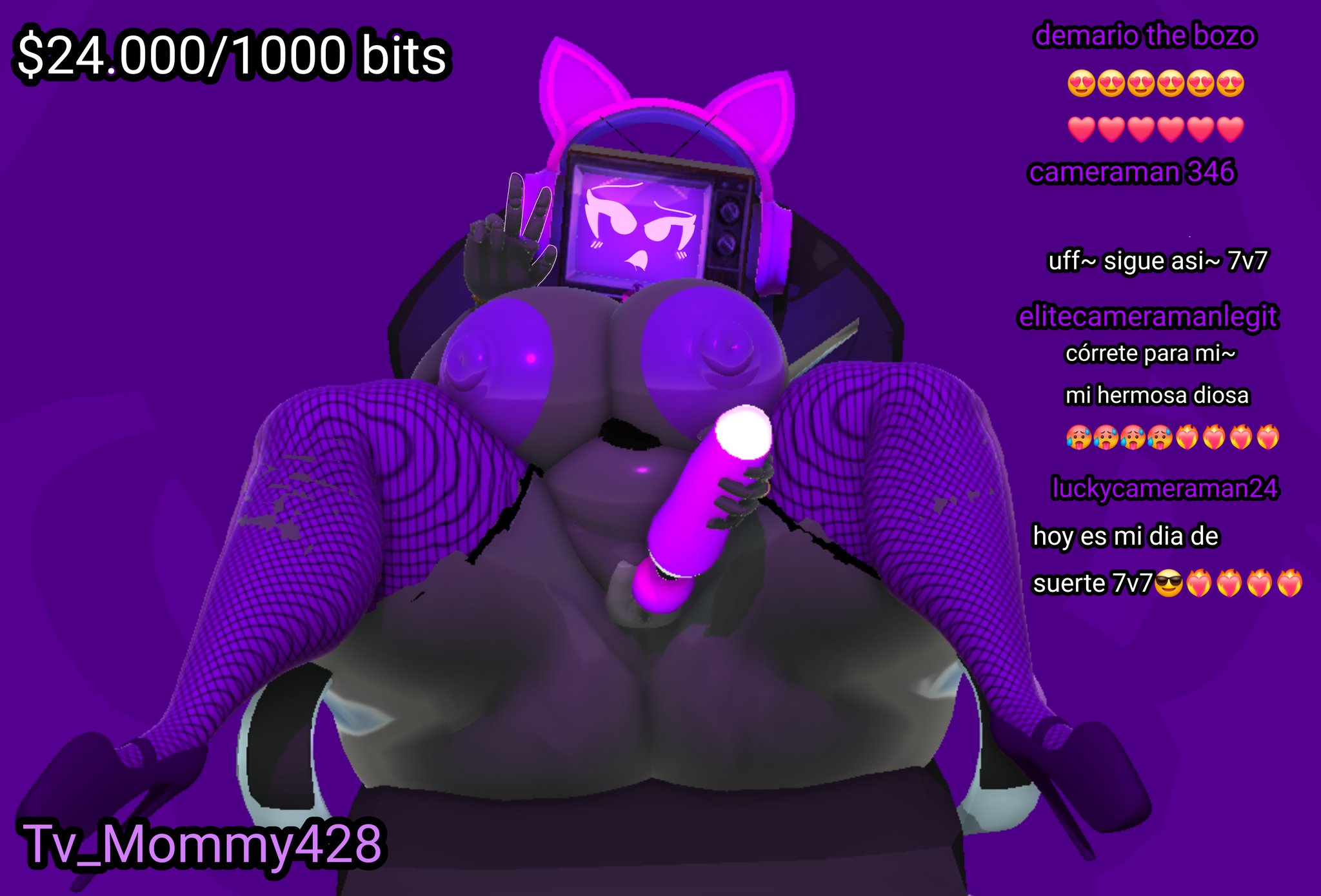 3d, big ass, big breasts, cat ears headphones, chair, chat, chubby female, pleasure face, rojo parasito, rojo84, sensual, sexy, skibidi toilet, streaming, tagme, thighhighs, tv mommy, tv woman (skibidi toilet), vibrator in pussy