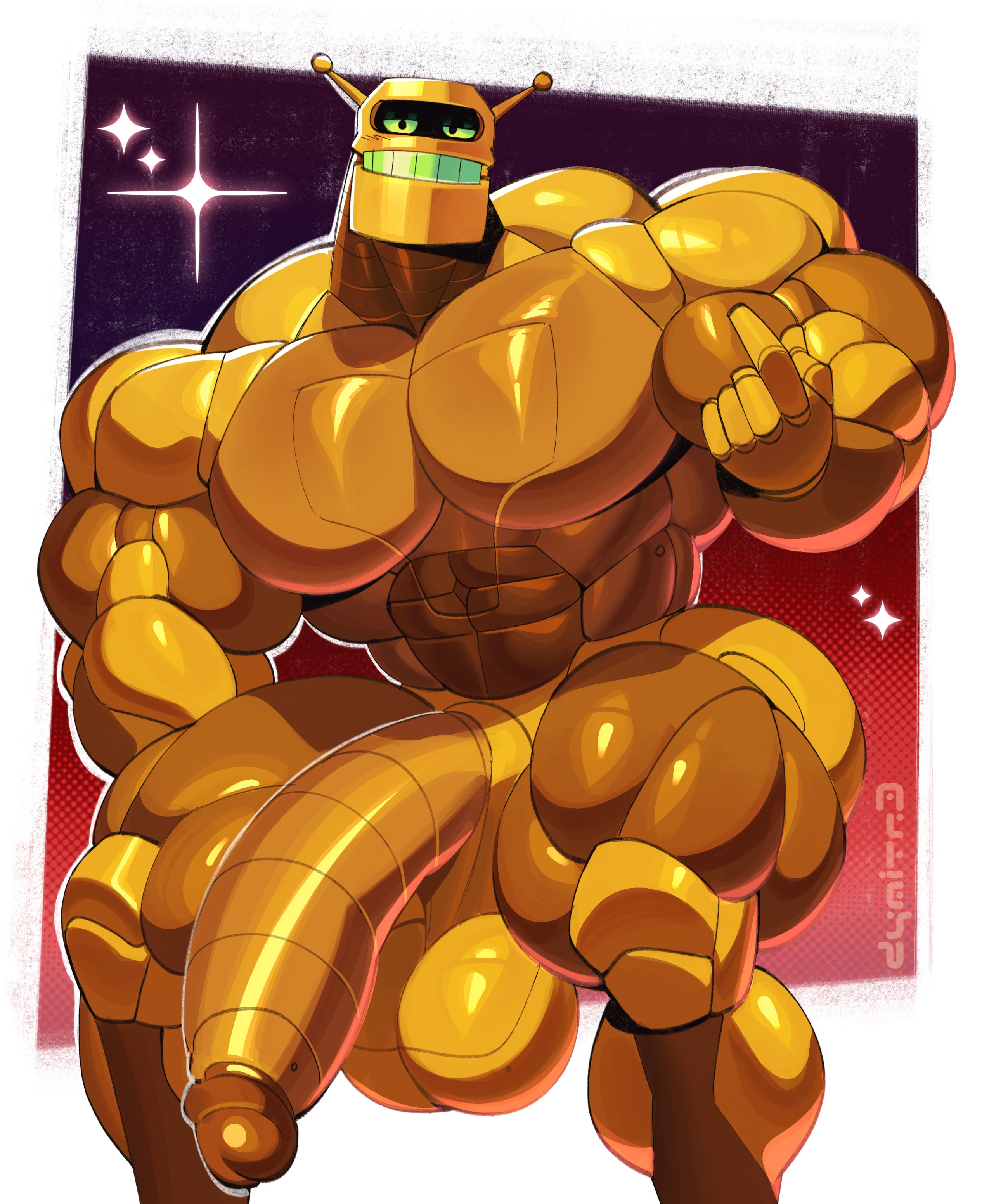 1boy, alternate muscle size, bara, calculon, dymitr3, fox corporation, futurama, robot, robot boy, robot humanoid, solo, solo focus, solo male