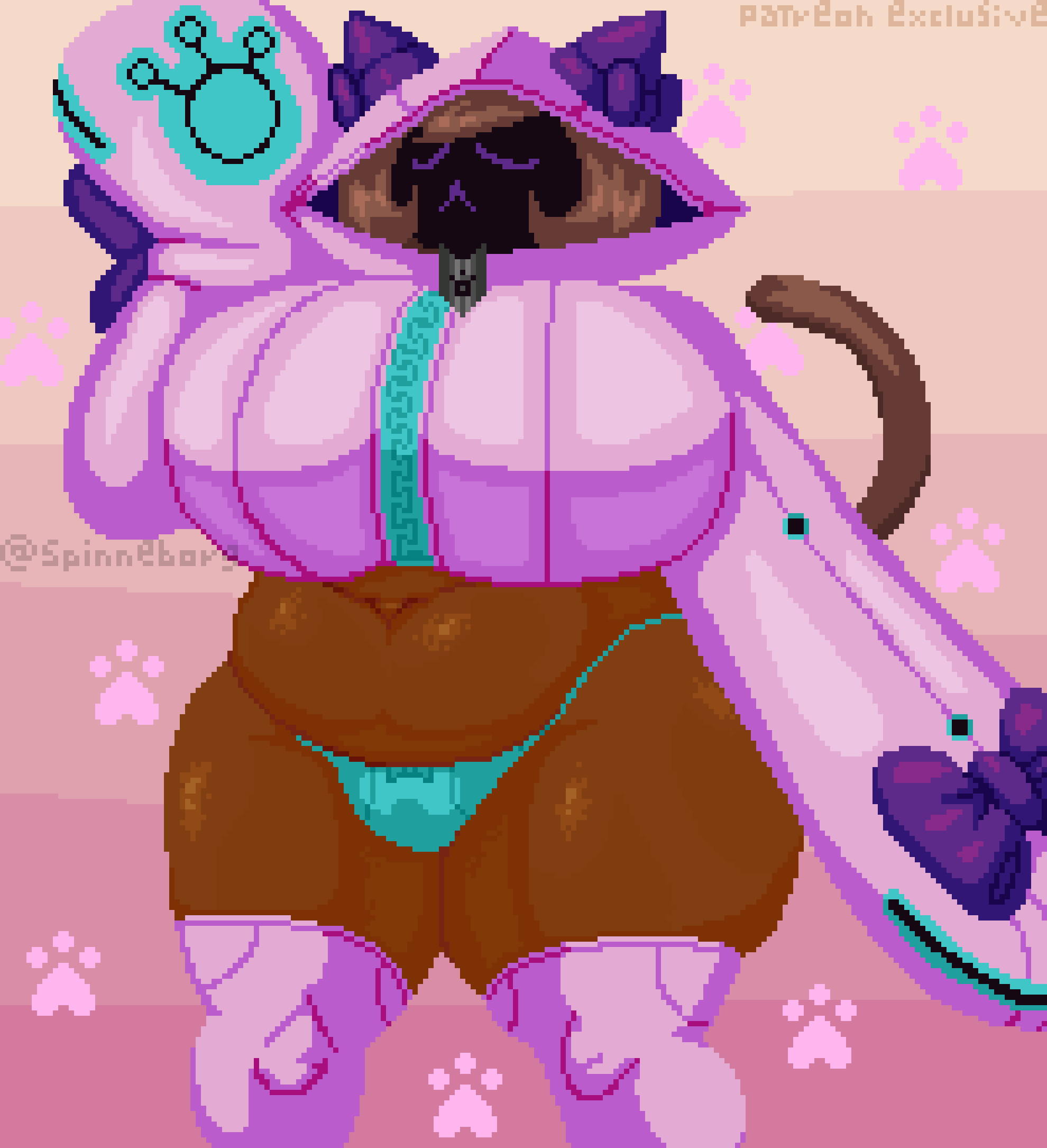 2024, animal humanoid, belly, big breasts, blazblue, breasts, brown body, brown hair, cat humanoid, charming, chubby, closed eyes, clothed, clothing, dark body, dark skin, dark-skinned female, deep navel, digital media (artwork), fat female, feet, felid, felid humanoid, feline, feline humanoid, female, hair, hood, huge breasts, humanoid, jacket, jewelry, kaka (blazblue), legwear, mammal, mammal humanoid, minakaka (spinneborg), navel, necklace, overweight, overweight female, overweight humanoid, panties, pixel (artwork), purple eyes, ribbons, shadow face, shortstack, skimpy, smile, solo, spinneborg, standing, stockings, tagme, thick thighs, thigh highs, topwear, underwear, zipper