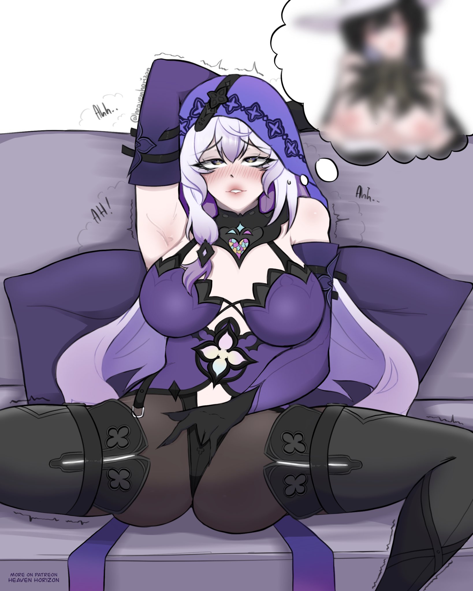 2girls, big breasts, black swan (honkai: star rail), blush, breasts, female, female masturbation, female only, heaven horizon, honkai: star rail, massive breasts, masturbation, rubbing, rubbing pussy, the dahlia (honkai: star rail), thinking of someone else, yuri