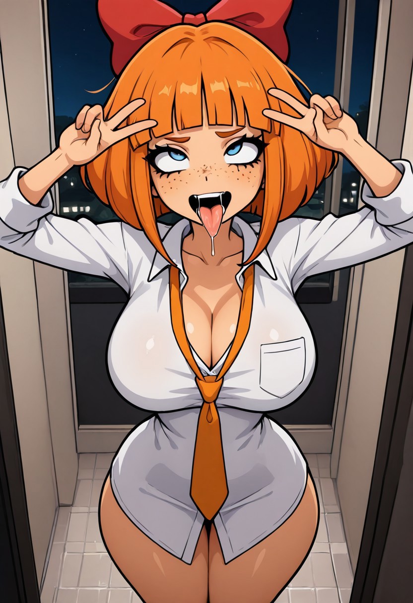 1girls, ahe gao, ai generated, bottomless, bottomless female, civitai, cleavage, double v, female, female focus, female only, hourglass figure, hourglass figured female, hylian r34, large breasts, mymy, mymy schoppenboer, narrow waist, ongezellig, tagme, v, wide hips