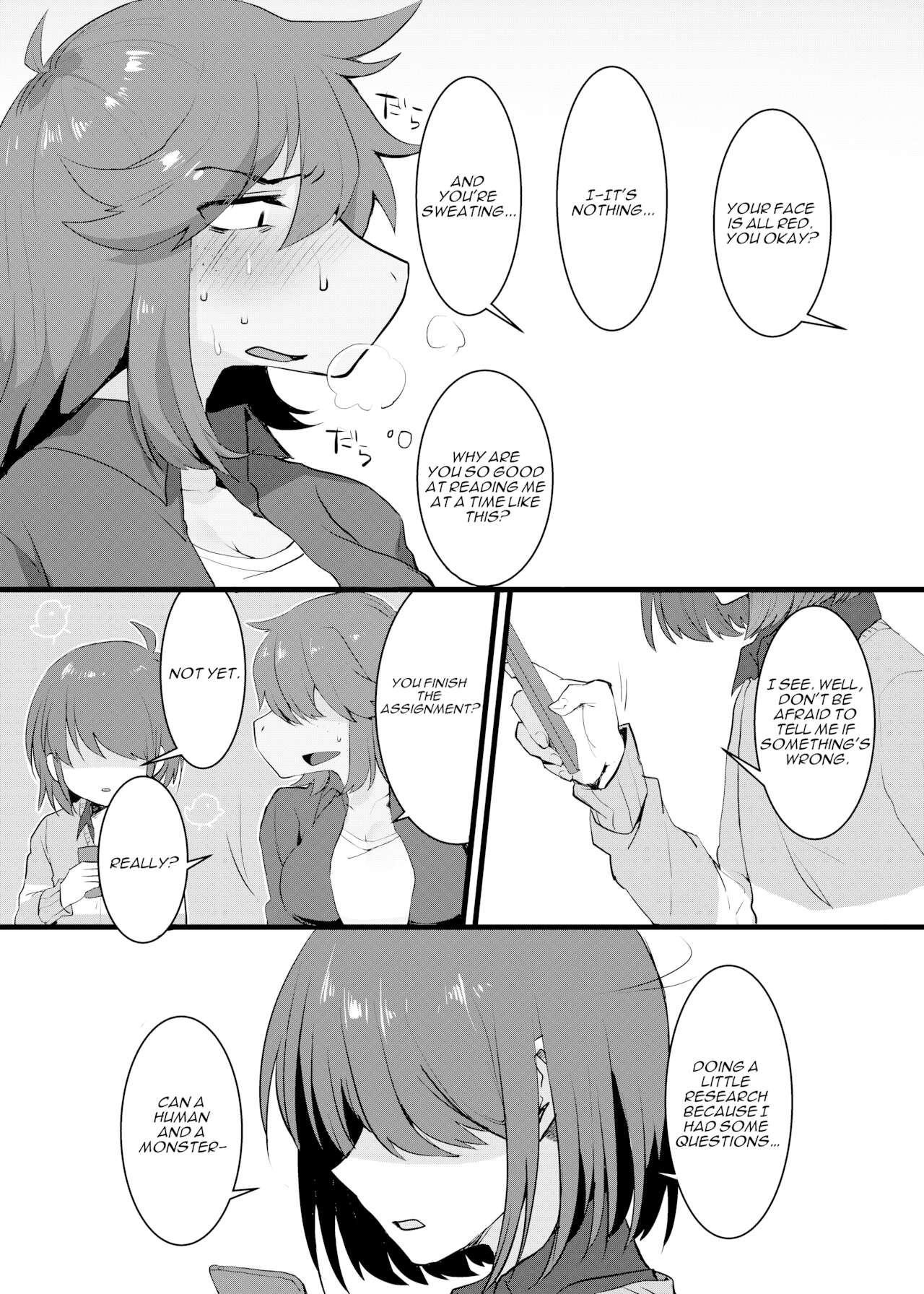 before sex, deltarune, dialogue, dialogue bubble, english text, kris (deltarune), manga, manga page, page 6, smartphone, ss komu, susie (deltarune), translated